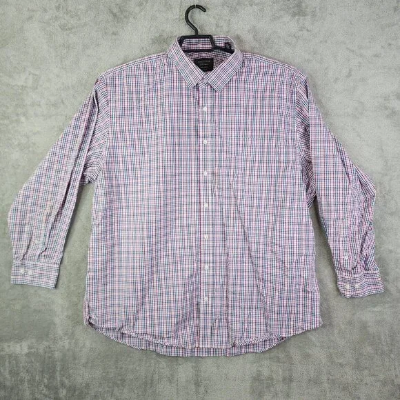 Mens Nordstrom Tech-Smart Red Blue White Check Classic Fit Long sleeve Shirt 19 - Picture 1 of 8